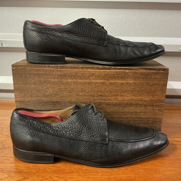 Salvatore Ferragamo Men Black Pebbled Leather Moc Split Toe Derby Oxford Size 13 - Picture 4 of 9